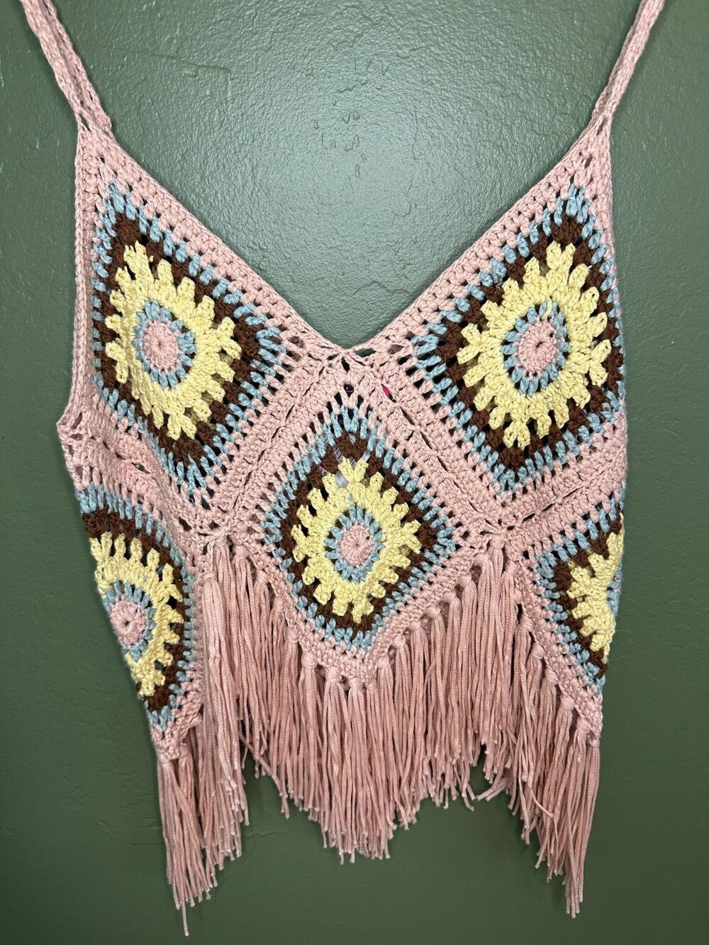 NWT Rock & Roll Denim womens large crochet fringe tank boho western festival top - Picture 2 of 5